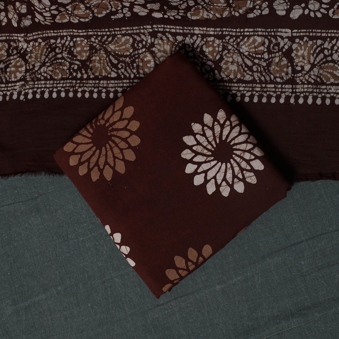 Kutch Hand Block Batik Print Cotton 3pc Unstitched Dress Material Suit Set 29