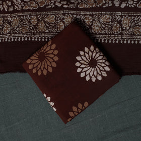 Kutch Hand Block Batik Print Cotton 3pc Unstitched Dress Material Suit Set 29