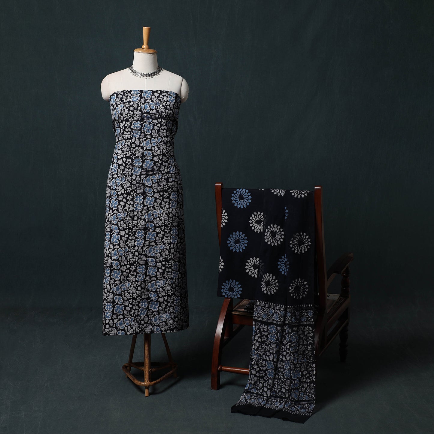 Kutch Hand Block Batik Print Cotton 3pc Unstitched Dress Material Suit Set 30