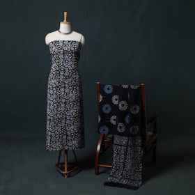 Kutch Hand Block Batik Print Cotton 3pc Unstitched Dress Material Suit Set 30