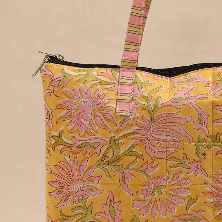 Yellow - Handmade Quilted Cotton Hand Bag 19