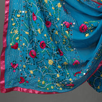 Blue - 3pc Hand Embroidery Georgette Phulkari Dress Material 17