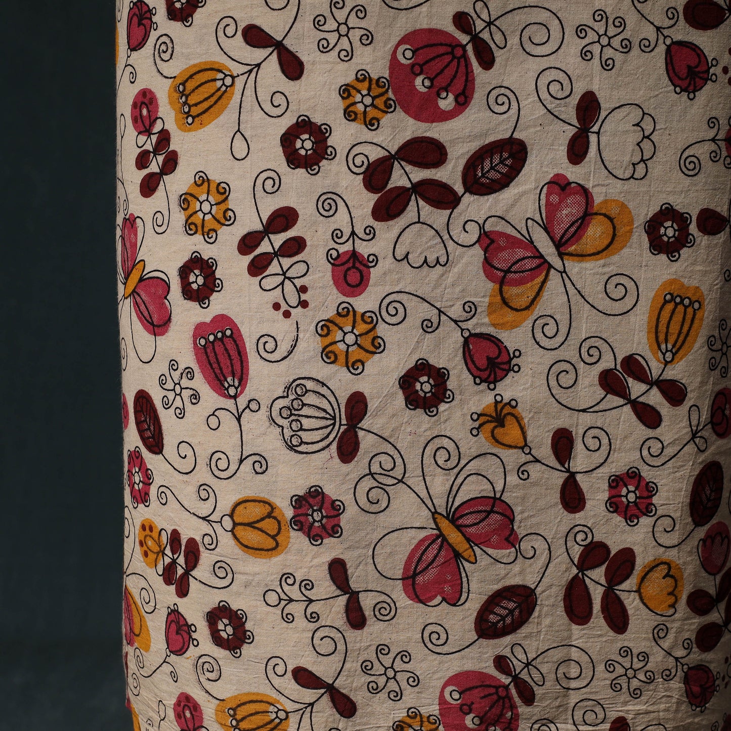 Beige - Kalamkari Printed Cotton Unstitched Dress Material Kurta with Dupatta Set 12