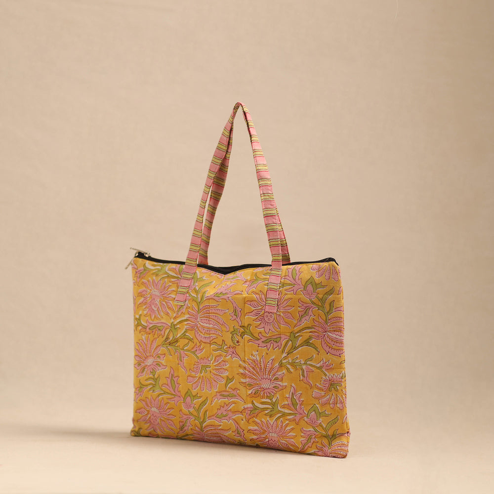 Yellow - Handmade Quilted Cotton Hand Bag 19