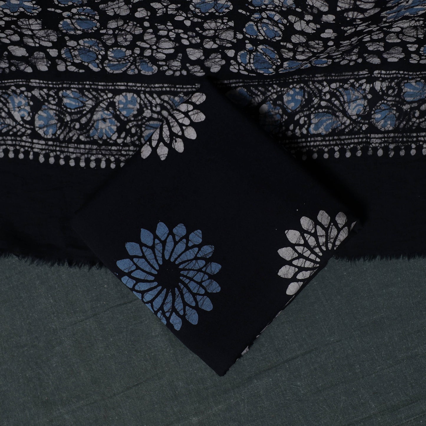 Kutch Hand Block Batik Print Cotton 3pc Unstitched Dress Material Suit Set 30
