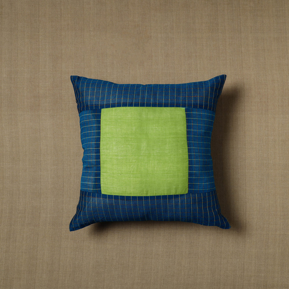 Blue - Patchwork Cotton Kanchipuram Cushion Cover (16 x 16 in) 35