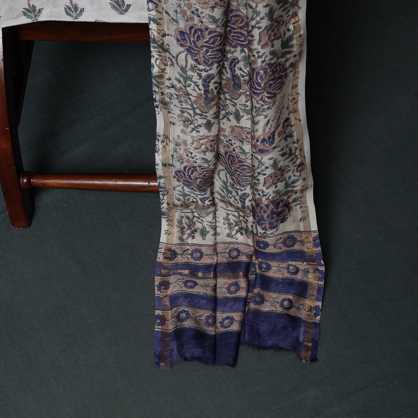 Sanganeri Hand Block Print Chanderi Silk Unstitched Dress Material Suit Set 05