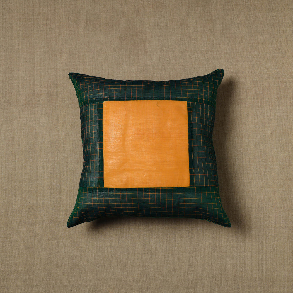 Green - Patchwork Cotton Kanchipuram Cushion Cover (16 x 16 in) 32