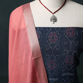 Sambalpuri Ikat Cotton 2pc Unstitched Dress Material Kurta Set with Jewellery 02