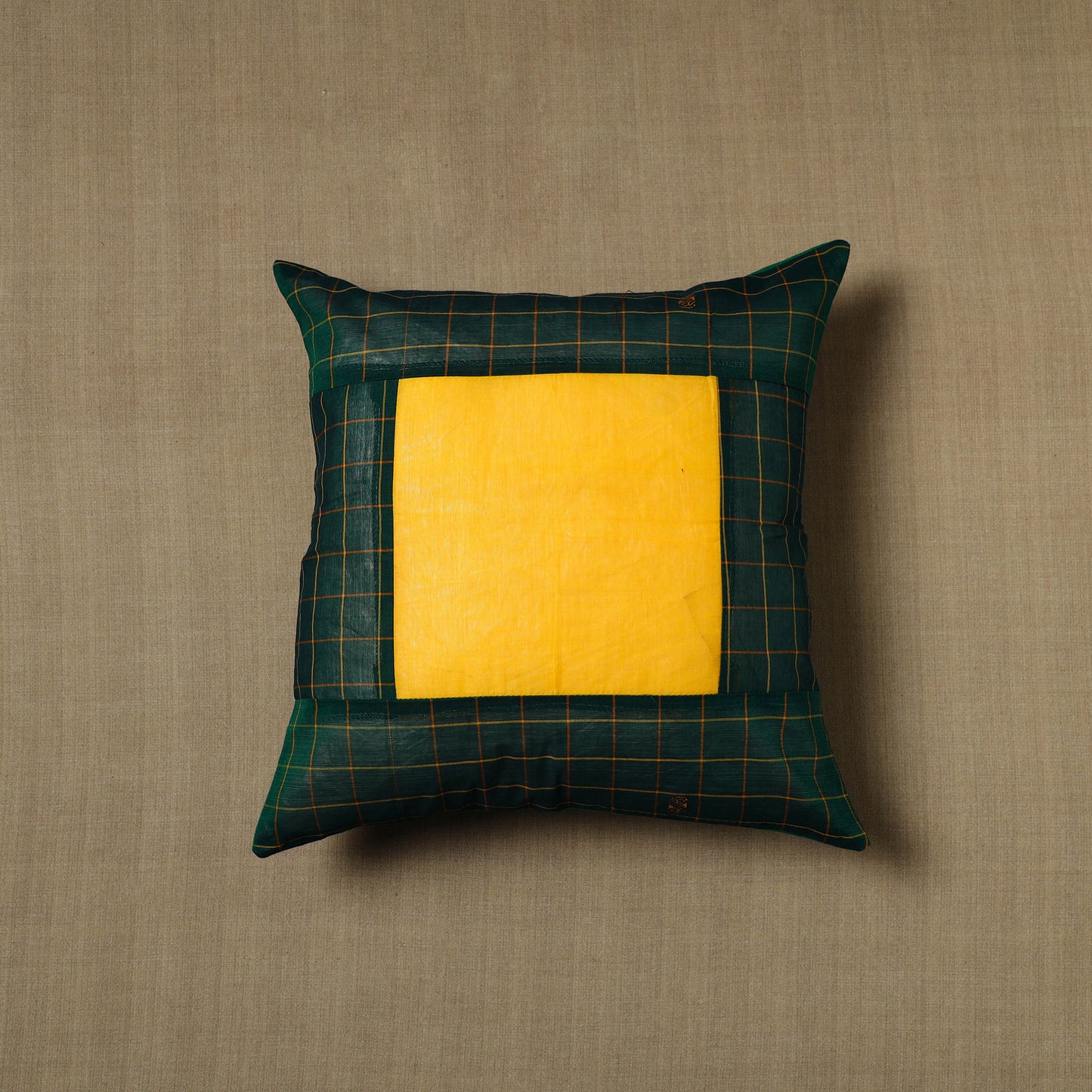 Green - Patchwork Cotton Kanchipuram Cushion Cover (16 x 16 in) 31