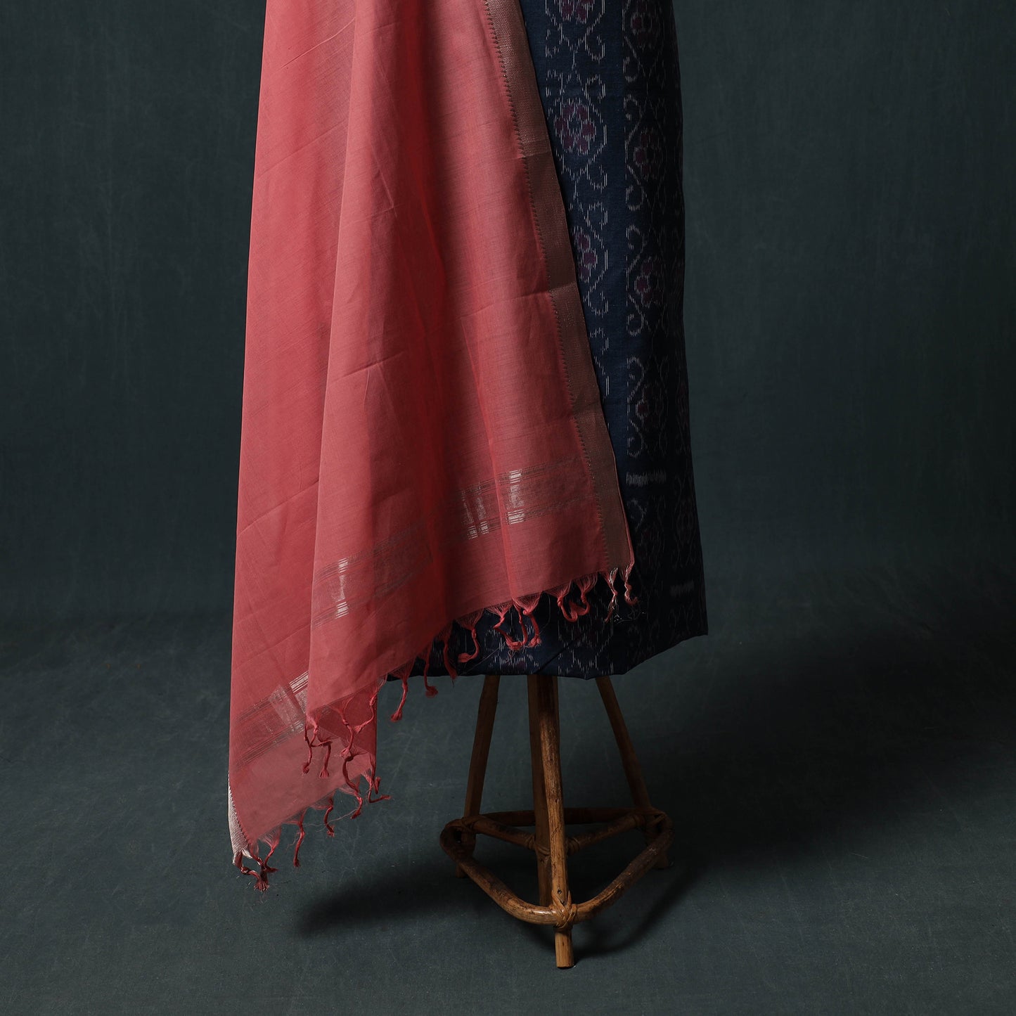 Sambalpuri Ikat Cotton 2pc Unstitched Dress Material Kurta Set with Jewellery 02