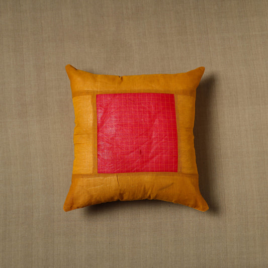 Yellow - Patchwork Cotton Kanchipuram Cushion Cover (16 x 16 in) 30