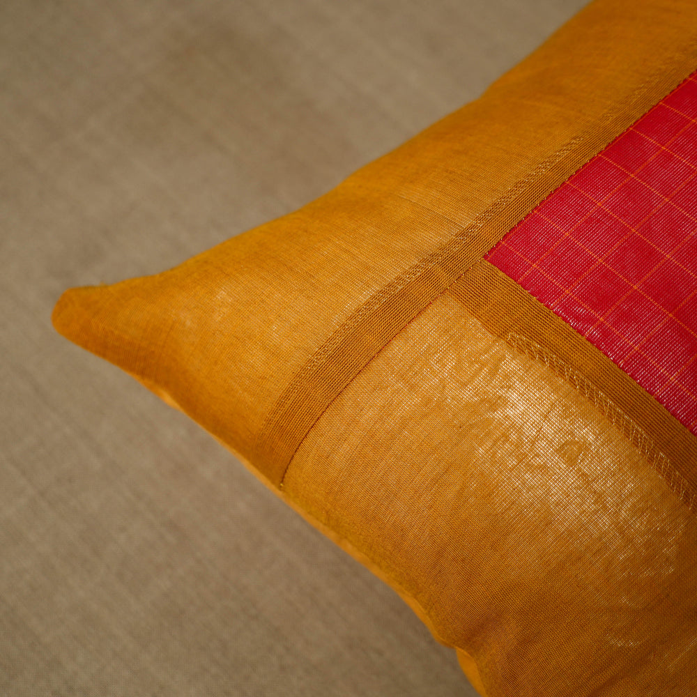 Yellow - Patchwork Cotton Kanchipuram Cushion Cover (16 x 16 in) 30