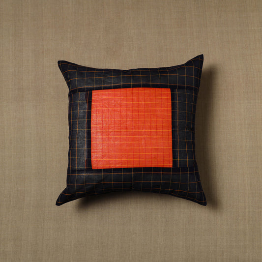 Black - Patchwork Cotton Kanchipuram Cushion Cover (16 x 16 in) 29