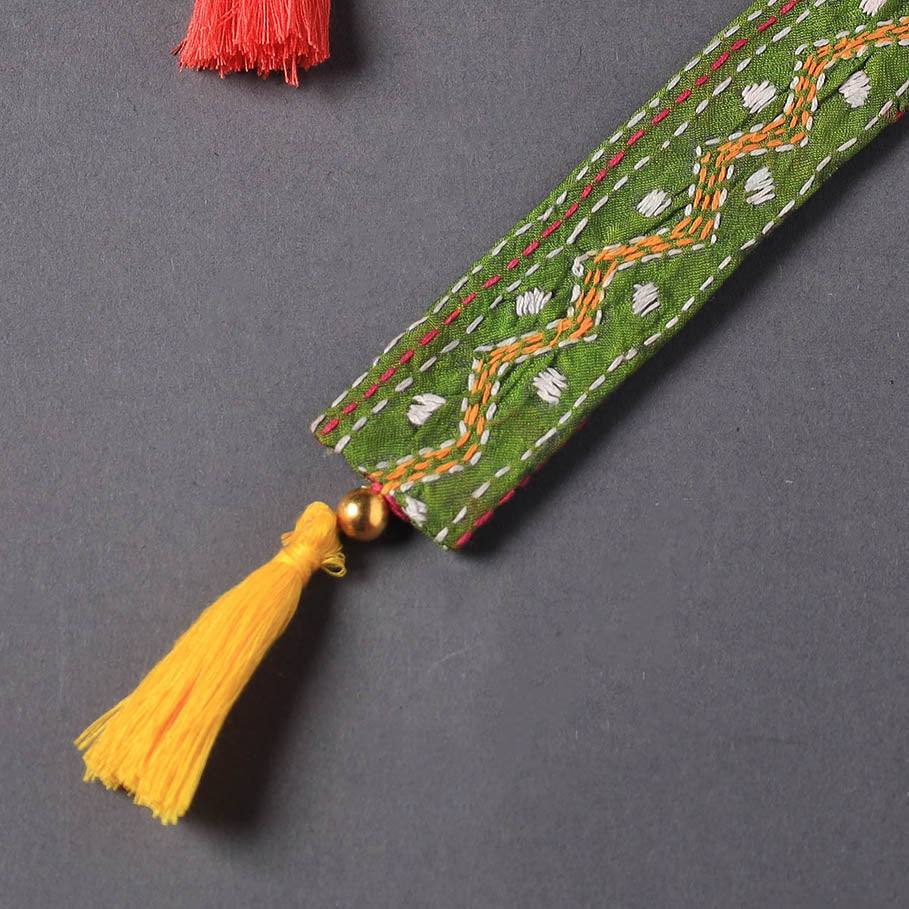 Kantha Embroidery Fabric Bookmark with Tassel 04