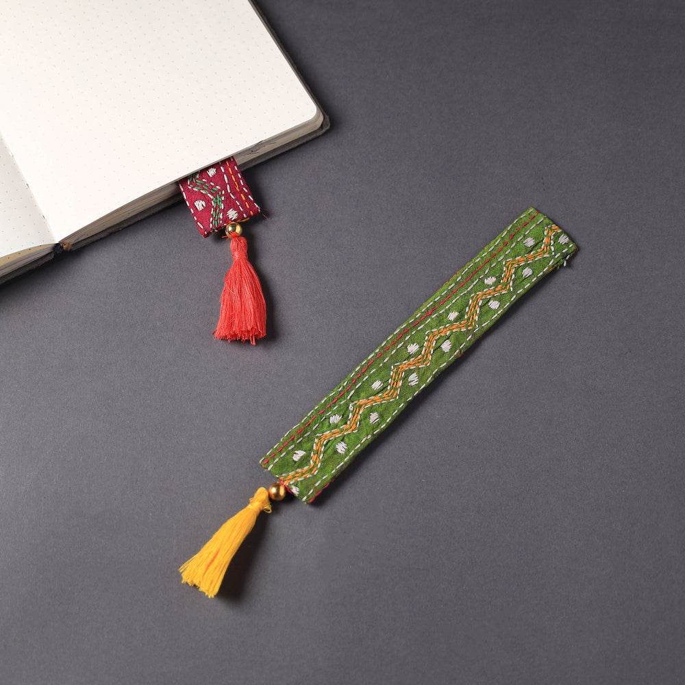 Kantha Embroidery Fabric Bookmark with Tassel 04