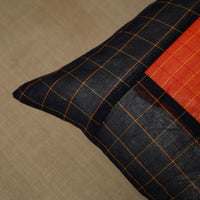 Black - Patchwork Cotton Kanchipuram Cushion Cover (16 x 16 in) 29