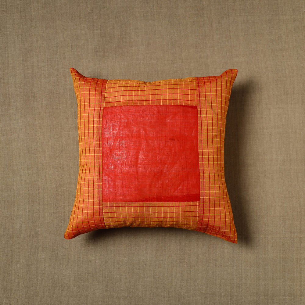 Orange - Patchwork Cotton Kanchipuram Cushion Cover (16 x 16 in) 28