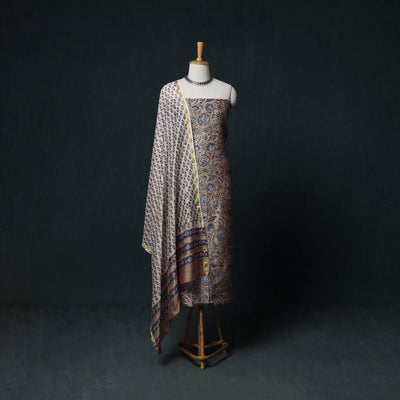 Sanganeri Hand Block Print Chanderi Silk Unstitched Dress Material Suit Set 08