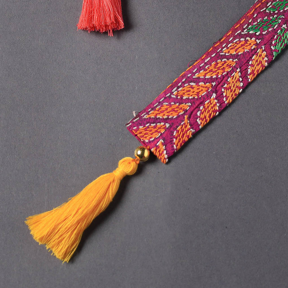 Kantha Embroidery Fabric Bookmark with Tassel 06