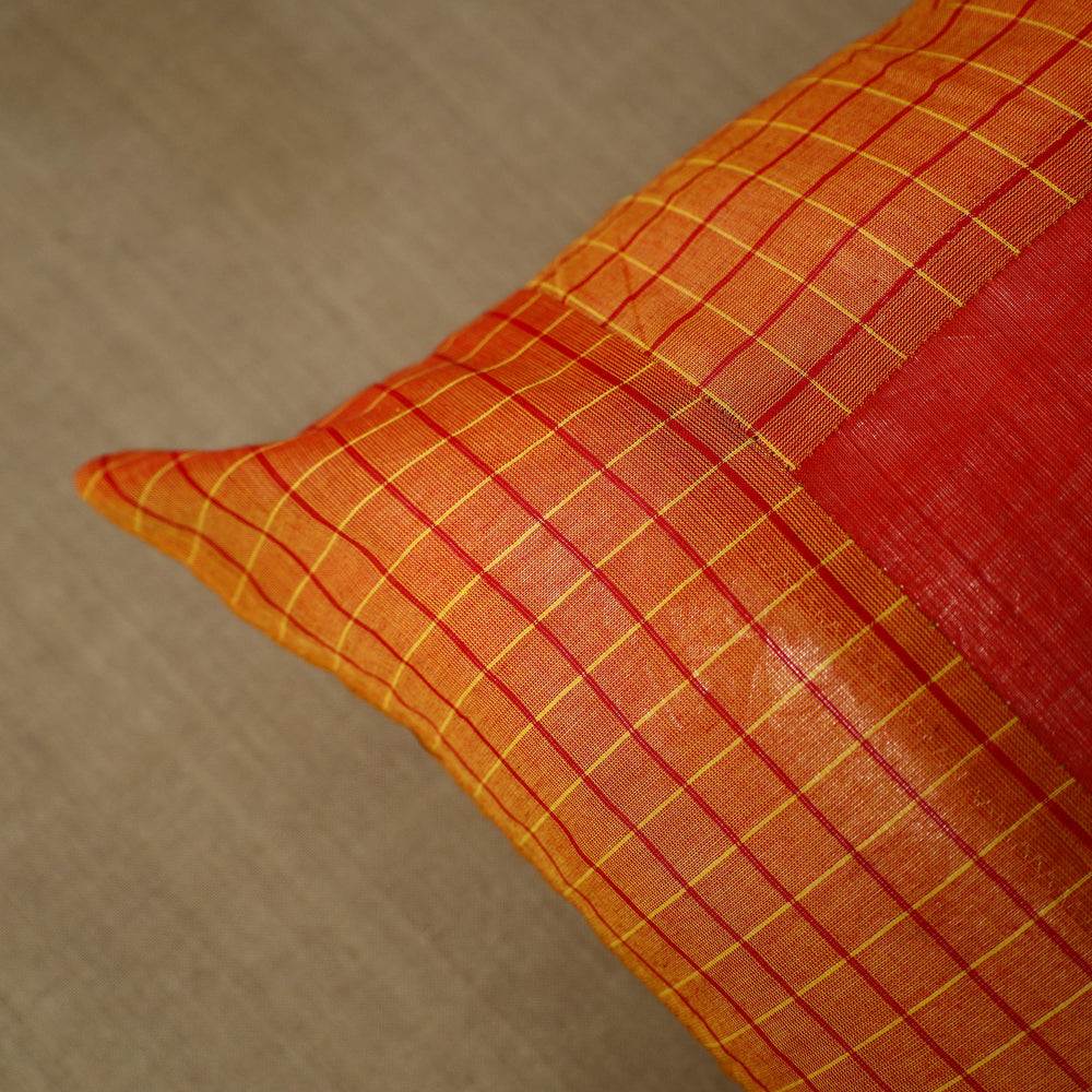 Orange - Patchwork Cotton Kanchipuram Cushion Cover (16 x 16 in) 28