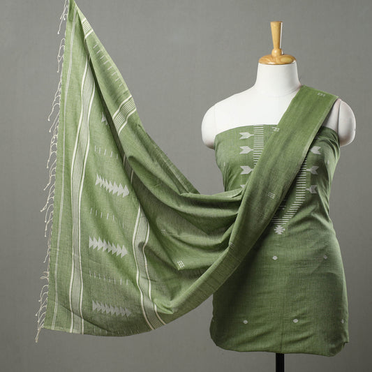 Green - 2pc Handloom Bengal Jamdani Cotton Dress Material 09