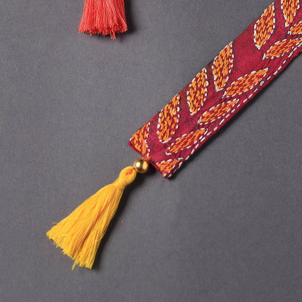 Kantha Embroidery Fabric Bookmark with Tassel 08