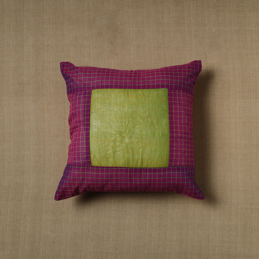 Purple - Patchwork Cotton Kanchipuram Cushion Cover (16 x 16 in) 27