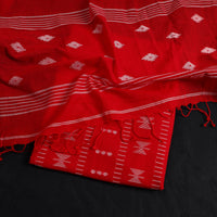 Red - 2pc Handloom Bengal Jamdani Cotton Dress Material 01