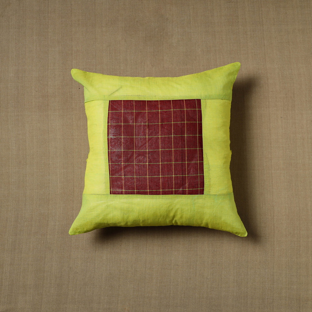 Green - Patchwork Cotton Kanchipuram Cushion Cover (16 x 16 in) 26