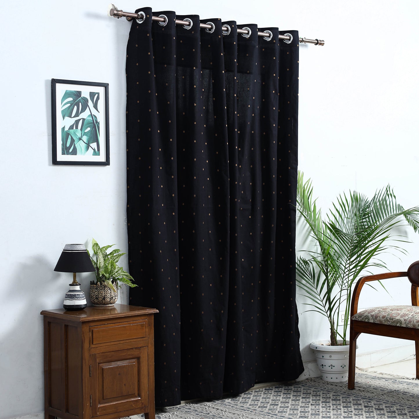 Buy Black Cotton Door Jacquard Curtain (7 x 3 Feet) 
