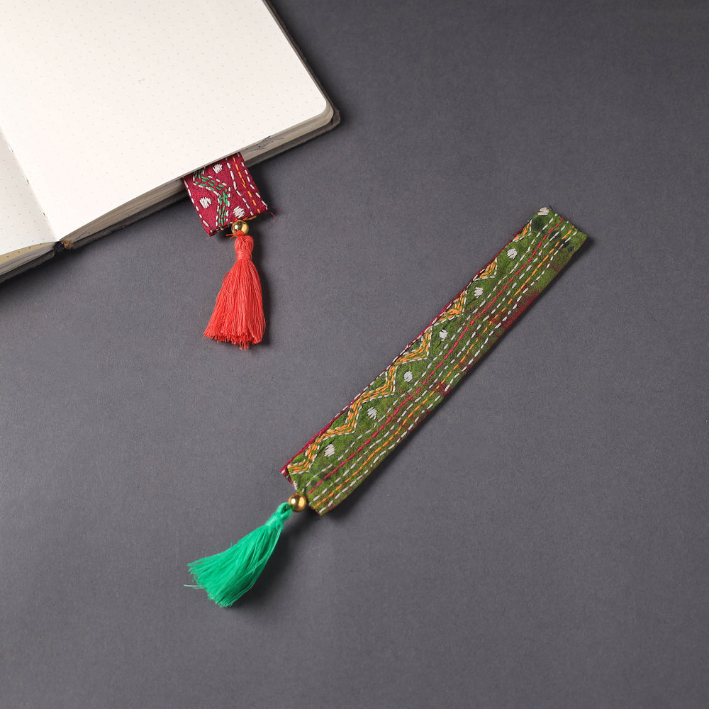 Kantha Embroidery Fabric Bookmark with Tassel 12