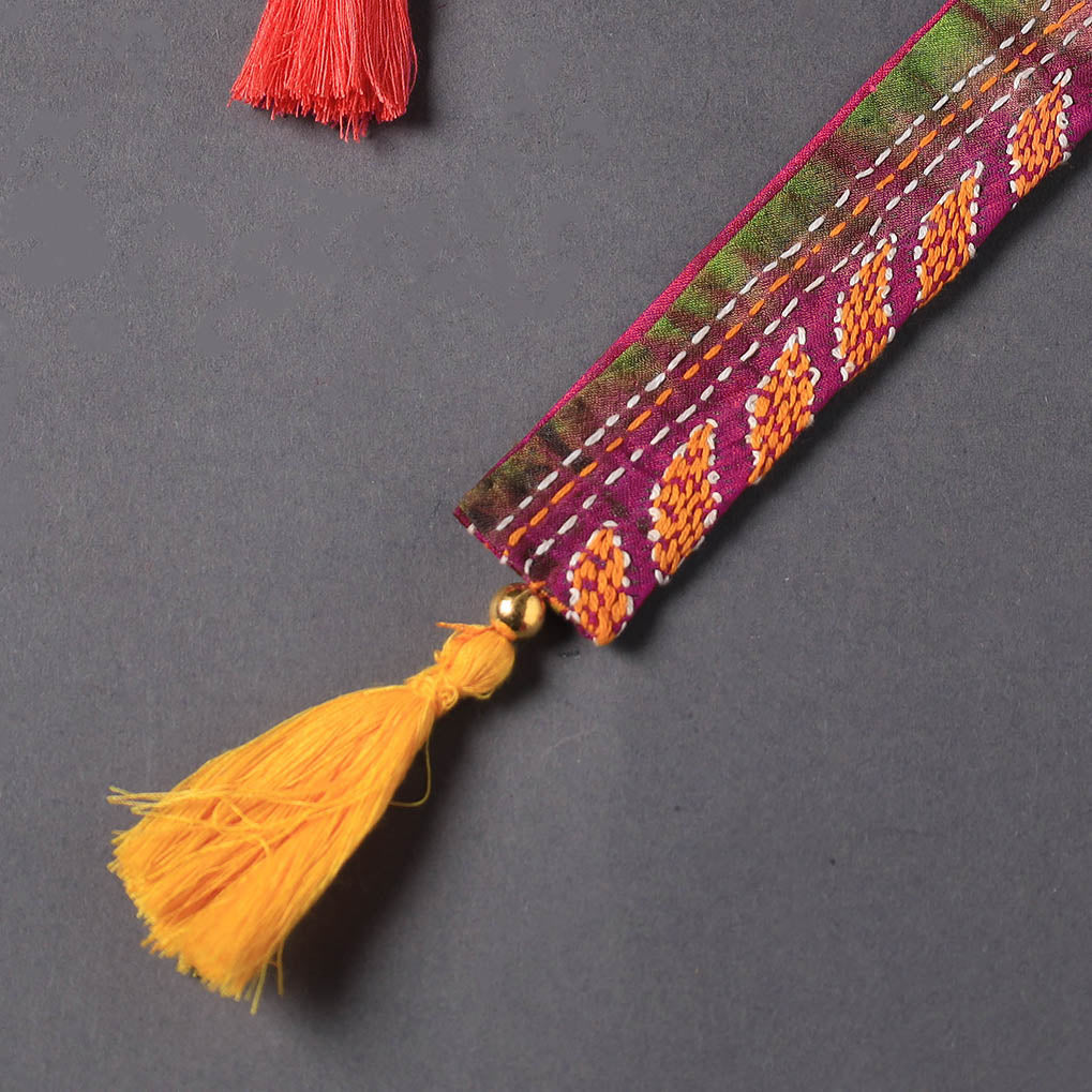 Kantha Embroidery Fabric Bookmark with Tassel 13