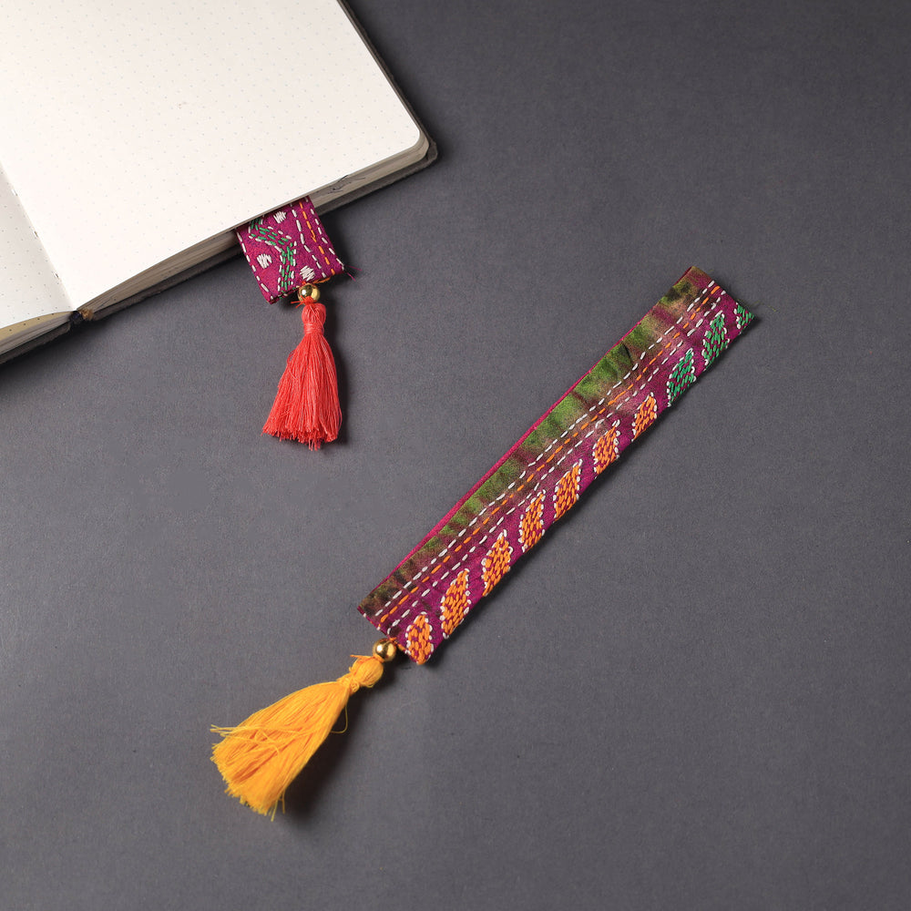 Kantha Embroidery Fabric Bookmark with Tassel 13