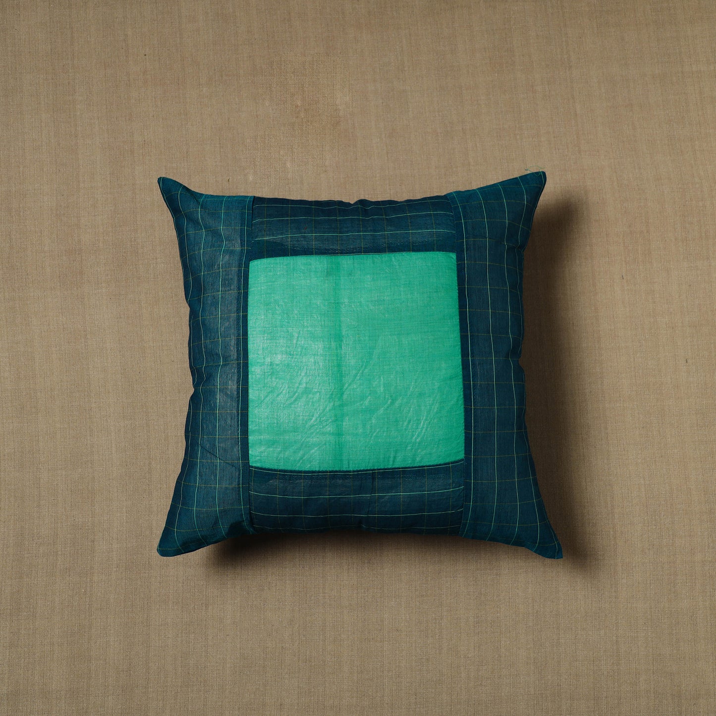 Green - Patchwork Cotton Kanchipuram Cushion Cover (16 x 16 in) 24