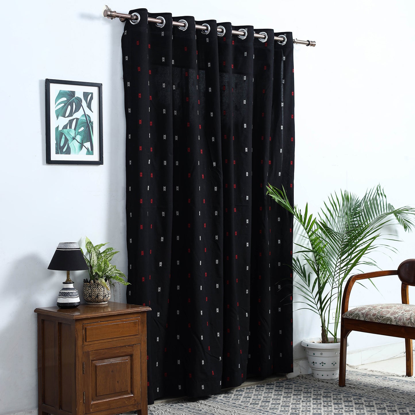 Black - Cotton Door Jacquard Curtain (7 x 3 Feet) 09