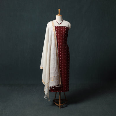 Sambalpuri Ikat Cotton 2pc Unstitched Dress Material Kurta Set with Jewellery 04