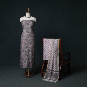 Sanganeri Hand Block Print Chanderi Silk Unstitched Dress Material Suit Set 10