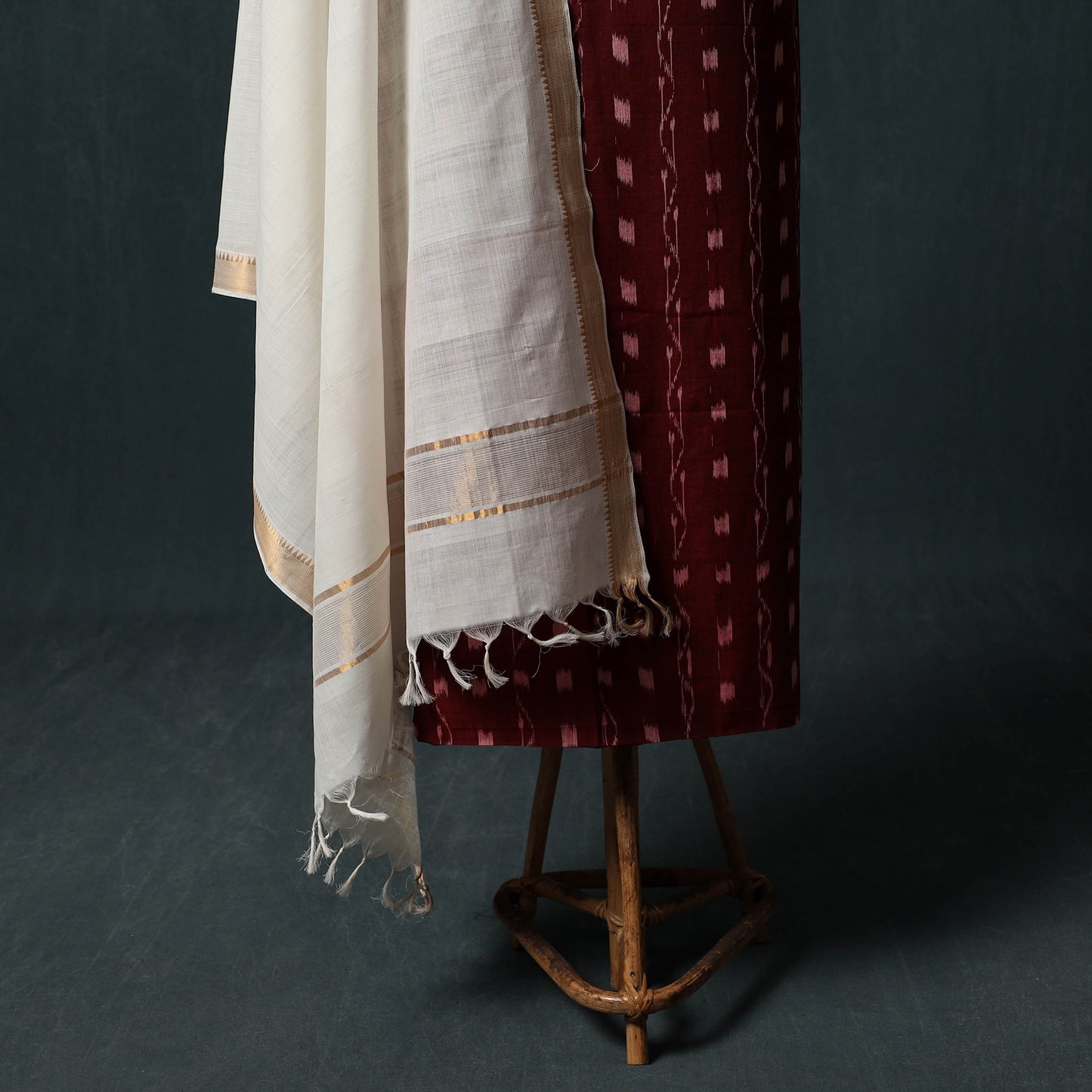 Sambalpuri Ikat Cotton 2pc Unstitched Dress Material Kurta Set with Jewellery 04
