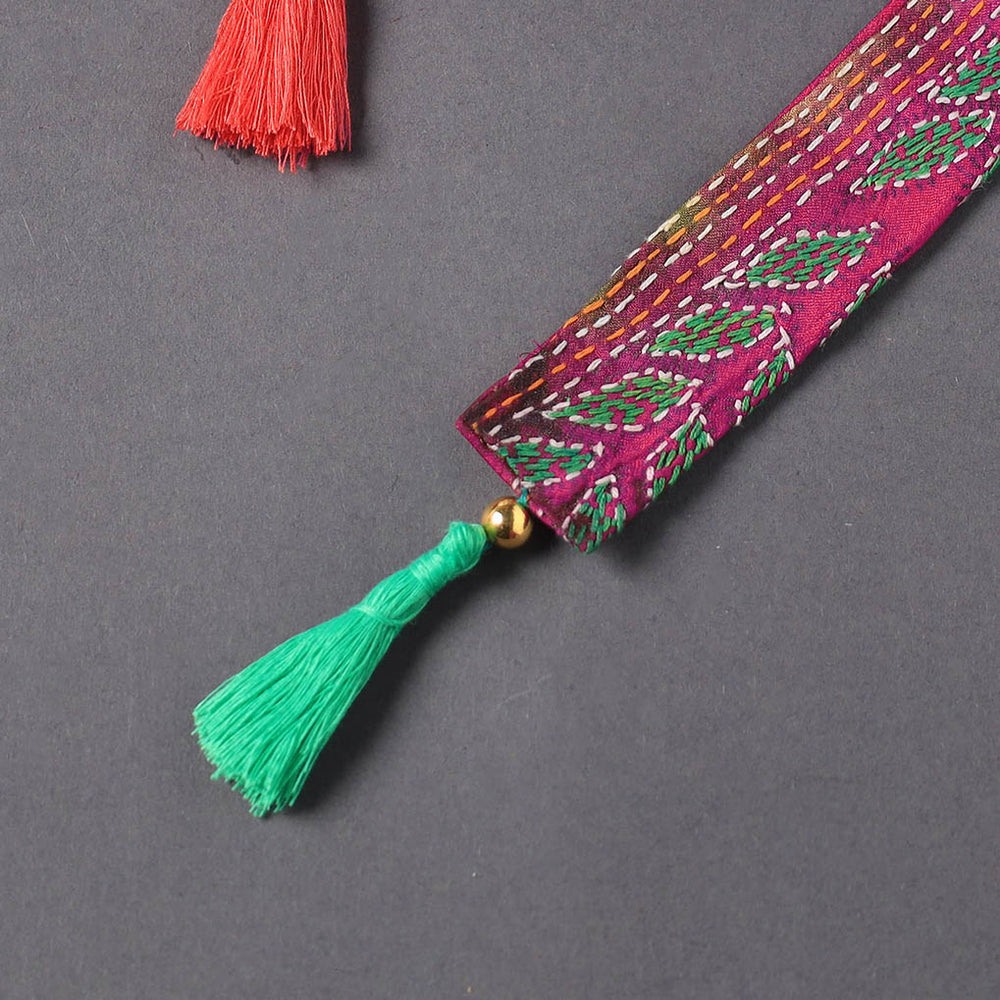 Kantha Embroidery Fabric Bookmark with Tassel 16