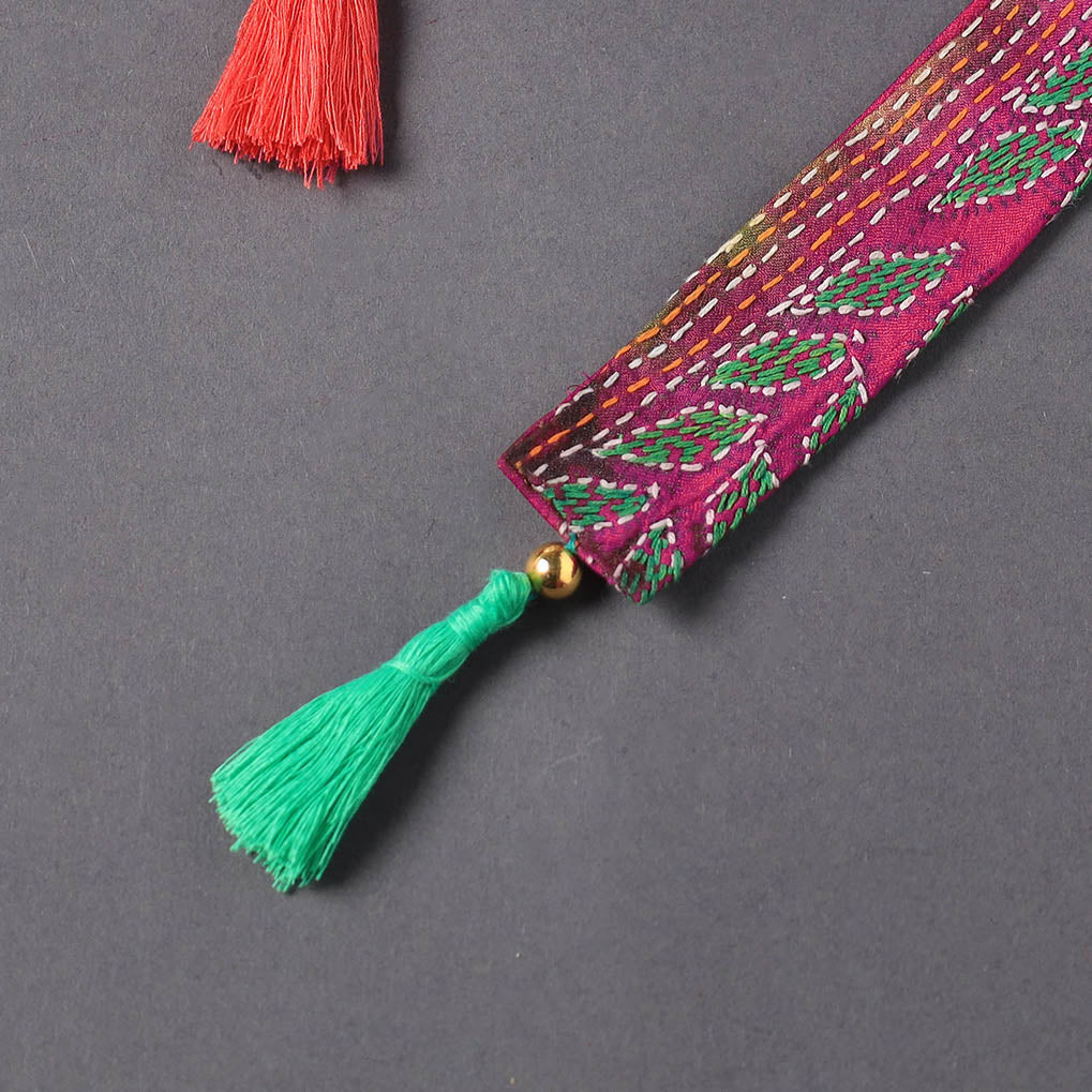 Kantha Embroidery Fabric Bookmark with Tassel 16