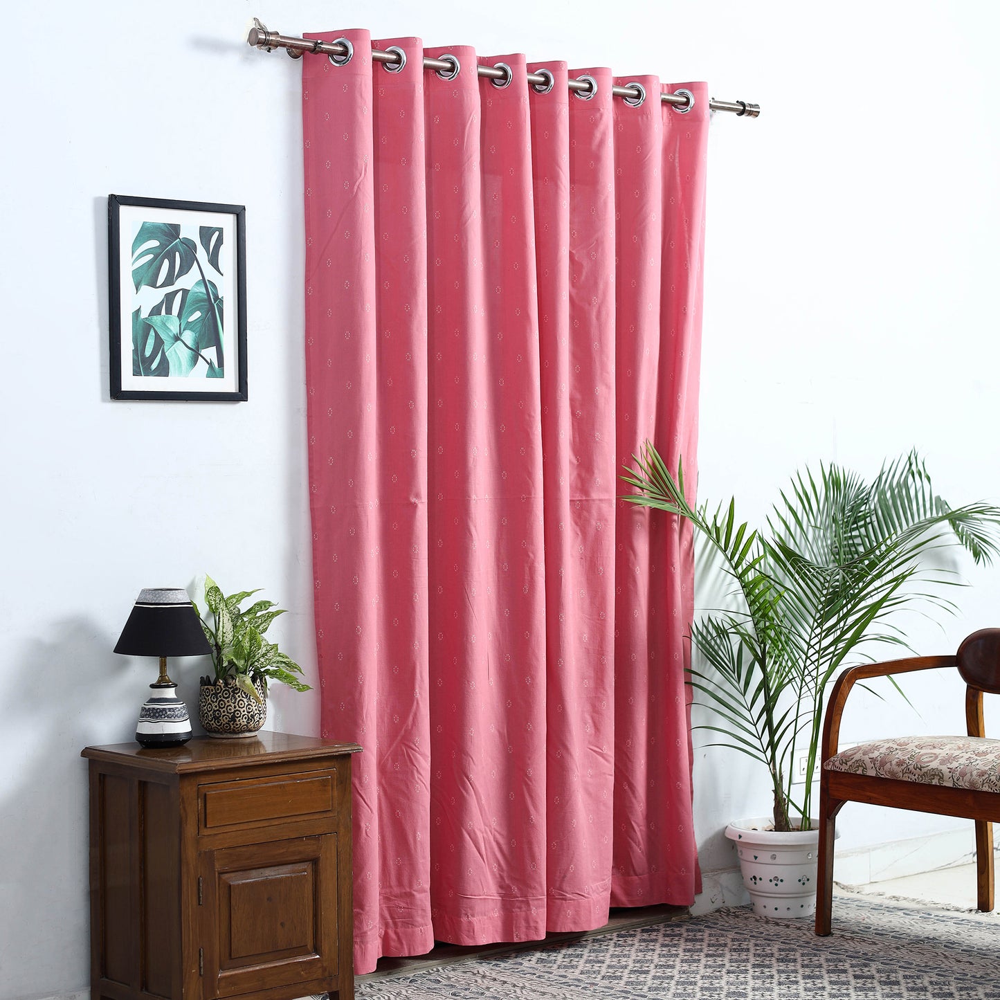 Pink - Cotton Door Jacquard Curtain (7 x 3 Feet) 11