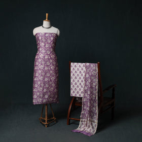 Sanganeri Hand Block Print Chanderi Silk Unstitched Dress Material Suit Set 11