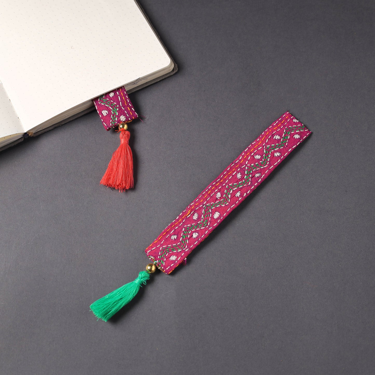 Kantha Embroidery Fabric Bookmark with Tassel 17