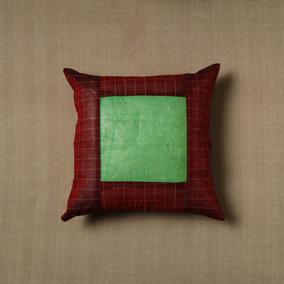 Maroon - Patchwork Cotton Kanchipuram Cushion Cover (16 x 16 in) 22