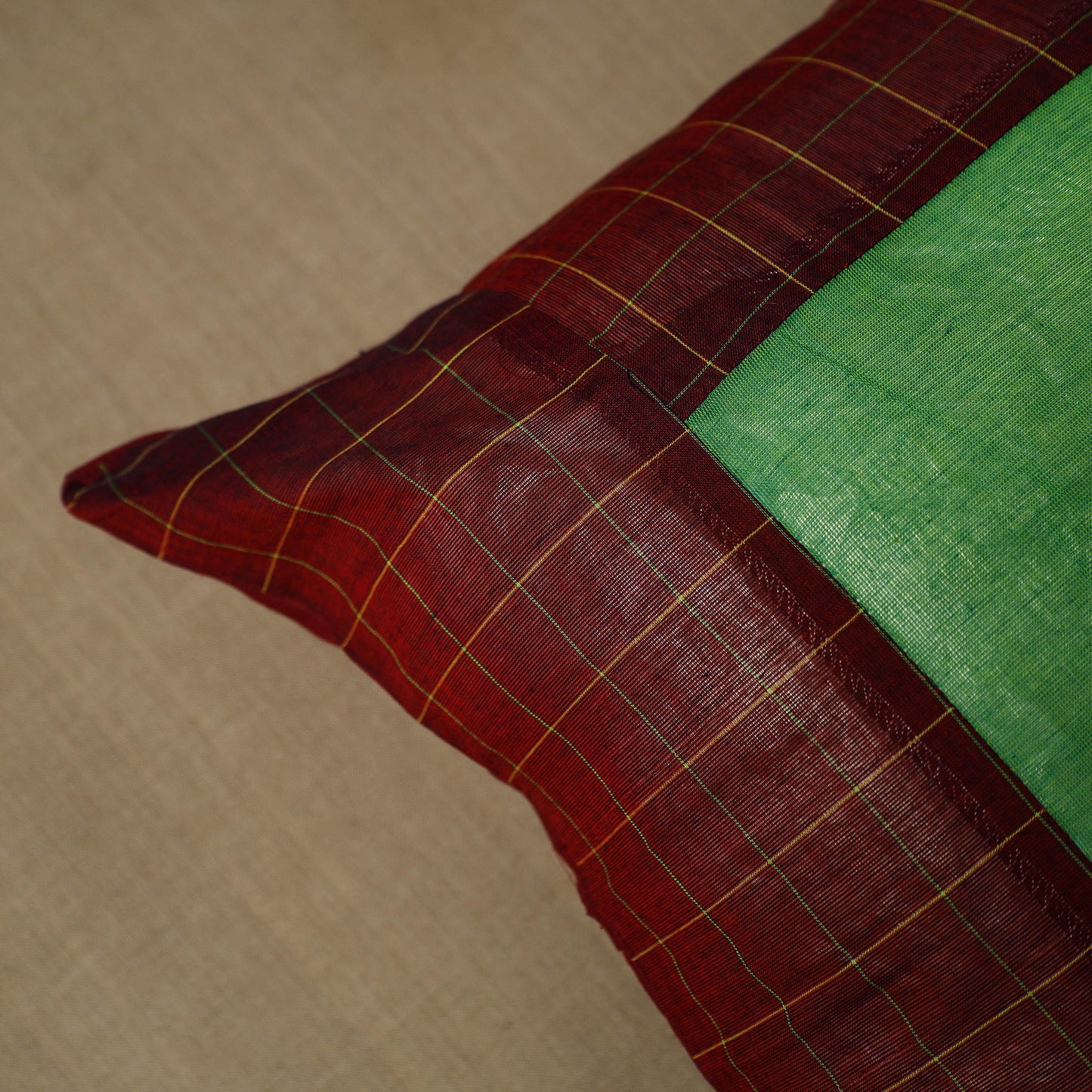 Maroon - Patchwork Cotton Kanchipuram Cushion Cover (16 x 16 in) 22