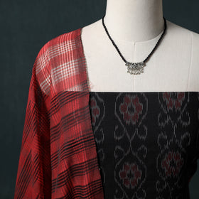 Sambalpuri Ikat Cotton 2pc Unstitched Dress Material Kurta Set with Jewellery 05