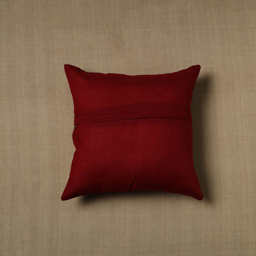 Maroon - Patchwork Cotton Kanchipuram Cushion Cover (16 x 16 in) 22