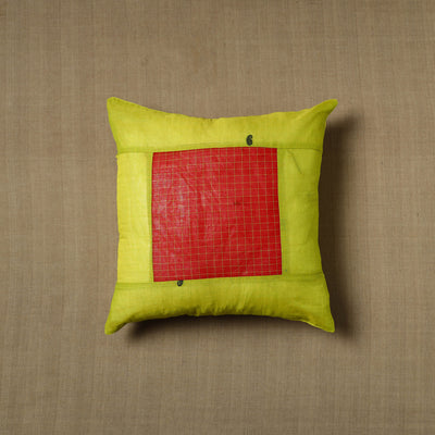 Green - Patchwork Cotton Kanchipuram Cushion Cover (16 x 16 in) 21