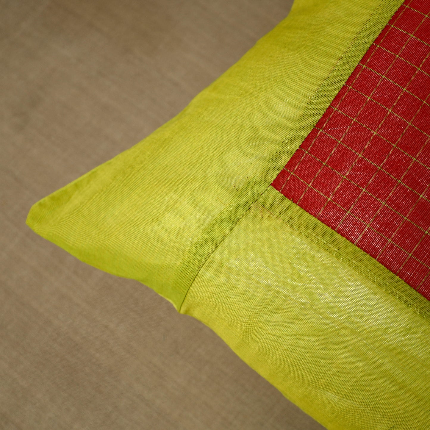 Green - Patchwork Cotton Kanchipuram Cushion Cover (16 x 16 in) 21